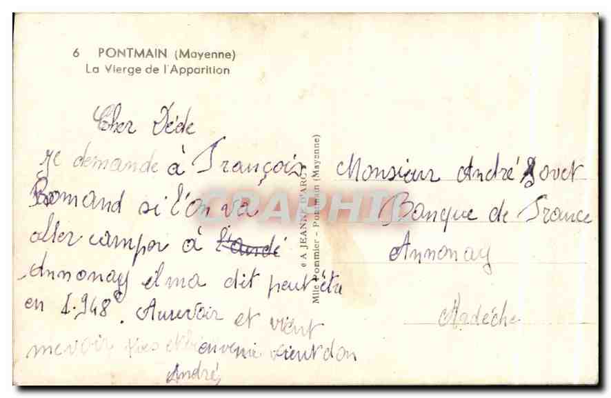 CPA Pontmain Moyenne la vierge de l'Apparition  — Rückseite