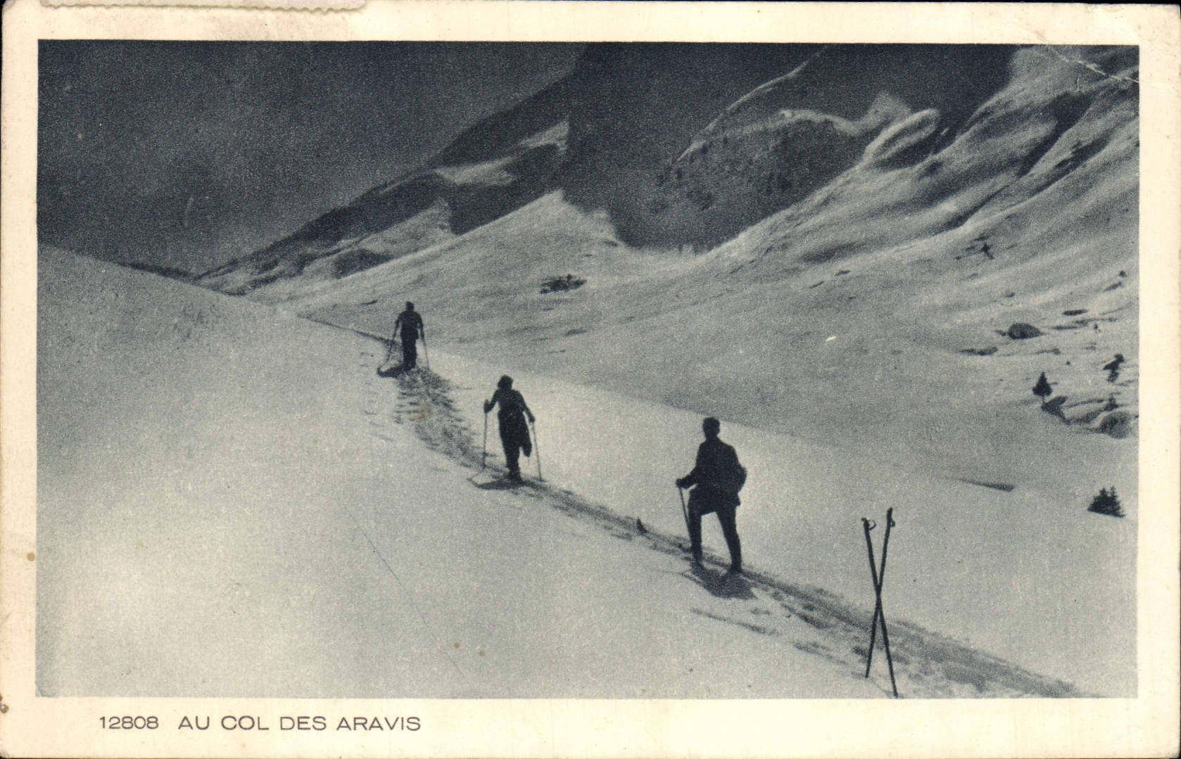 Au Col des Aravis — vue de skieurs — Braun & Cie, imp. Dornach