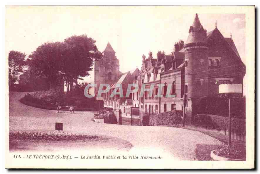 CPA Le Treport le jardin public et la villa Normande 