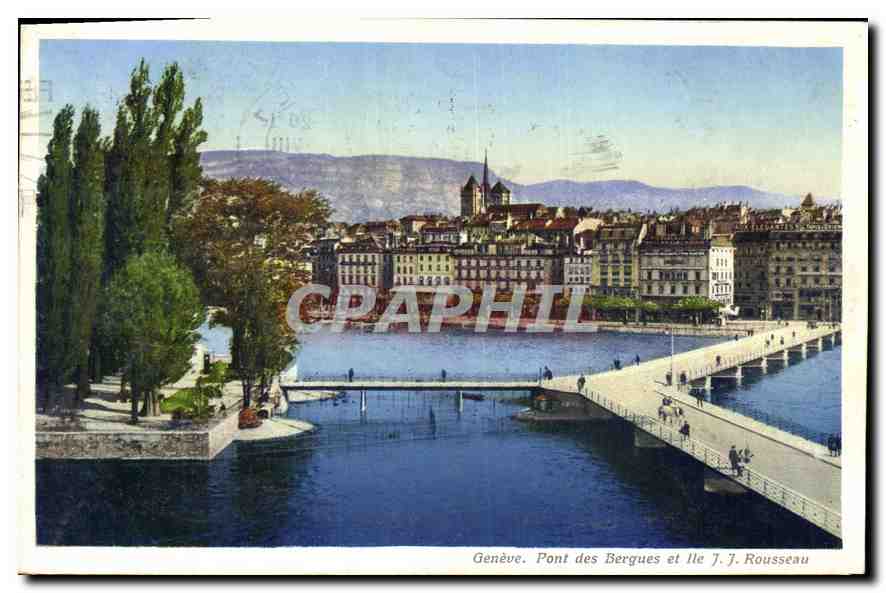 CPA Geneve pont des Bergues et ile J J Rousseau 