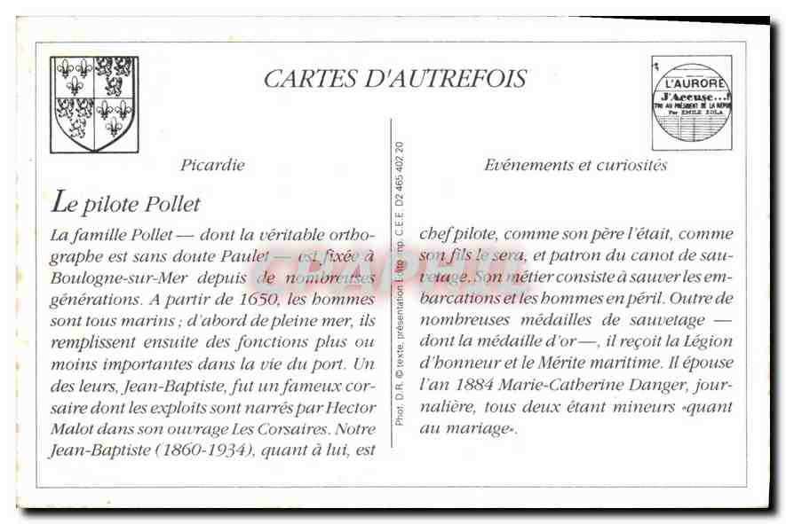 Boulogne-sur-Mer — Le Pilote Pollet, Patron du Canot de Sauvetage — LL. — Rückseite