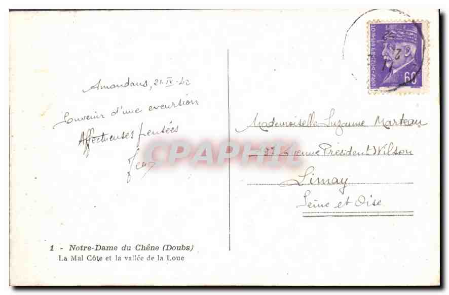 Notre-Dame du Chêne — La Mal Côte et la vallée de la Loue — éditeur CPAPHIL, n°1 — Verso
