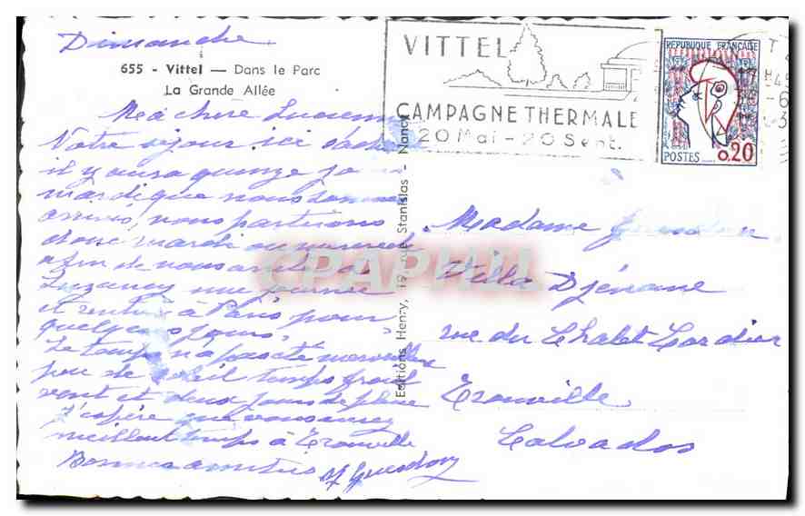 CPA Vittel Dans le Parc La Grande Allee  — Rückseite