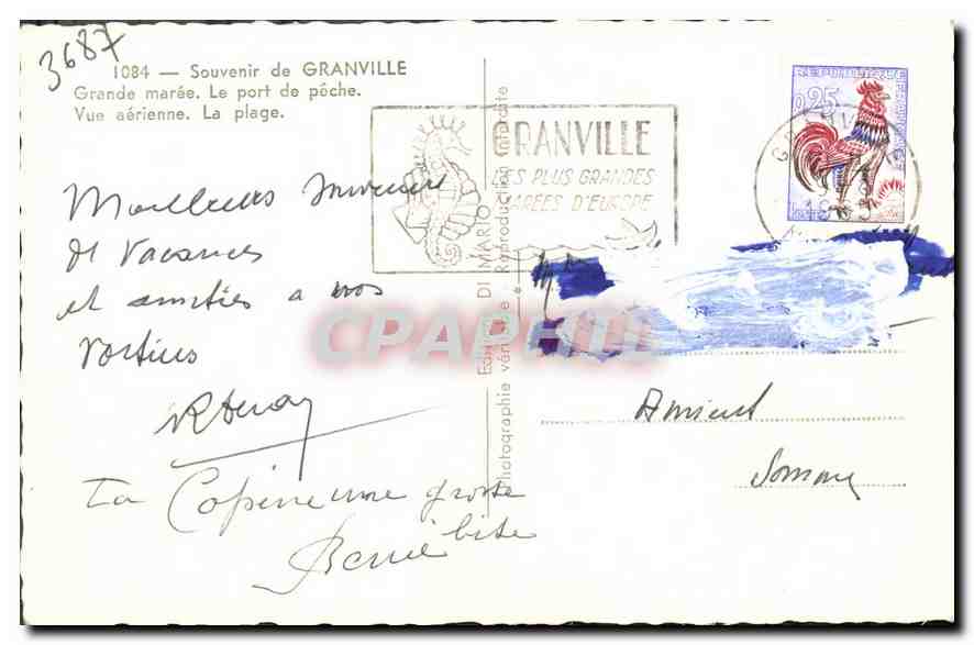 CPA Souvenir de Granville Grande maree le port de peche Vue aerienne La plage  — Rückseite