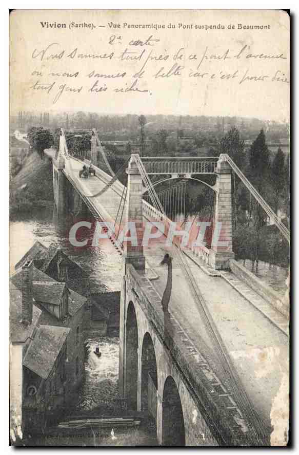 CPA Vivoin Sarthe Vue Panoramique du Pont suspendu de Beaumont 