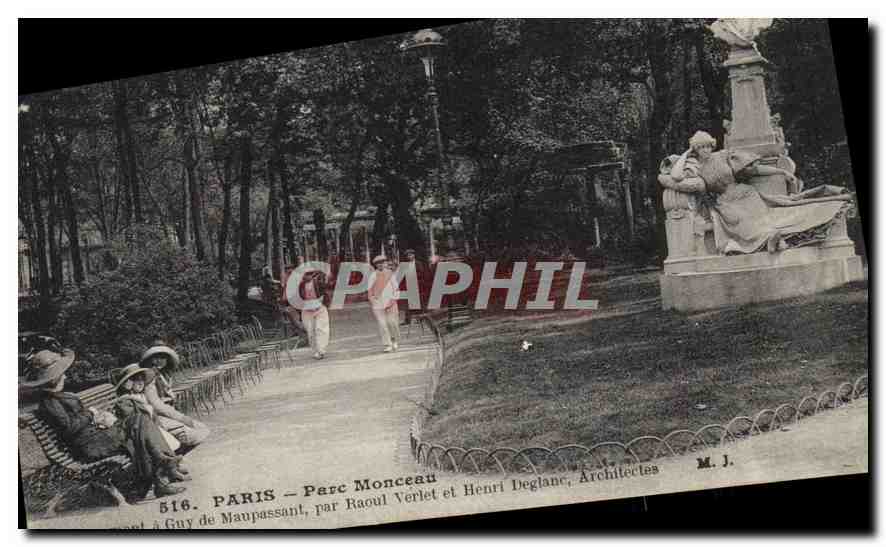 CPA Paris Parc Monceau Monument Guy de Maupassant Raoul Verlet 