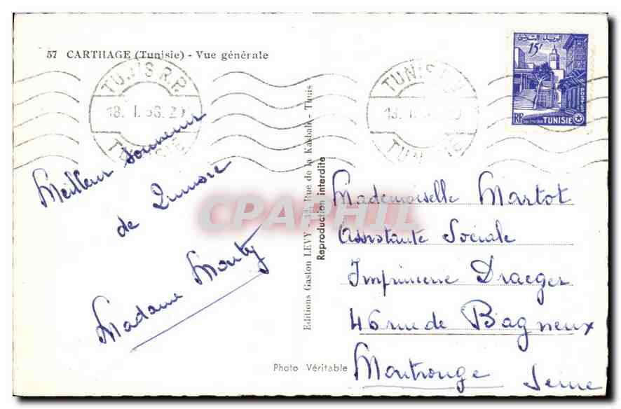 CPA Carthage Tunisie Vue generale  — Rückseite
