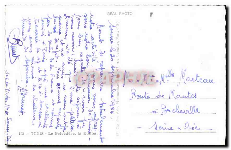 CPA Tunis Le Belvedere la Kouba  — Rückseite