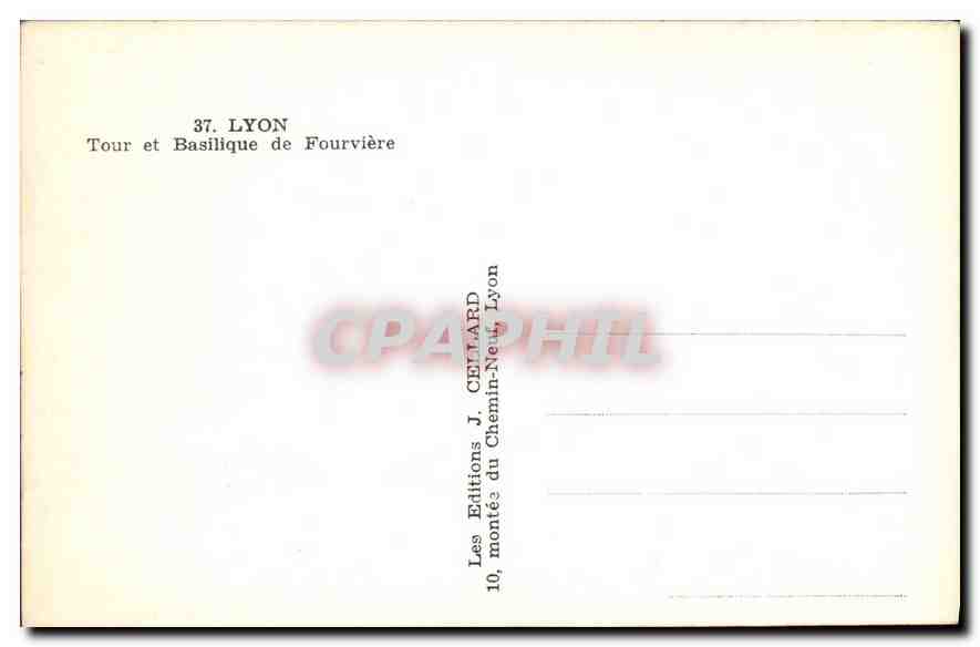 Lyon — Tour et Basilique de Fourvière — Les Éditions J. CELLARD — Verso