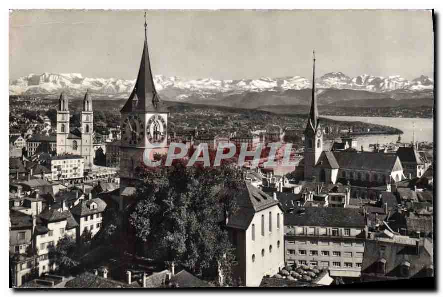 CPM Zurich Grossmunster St Peter fraumunsterkirche und die Alpen 