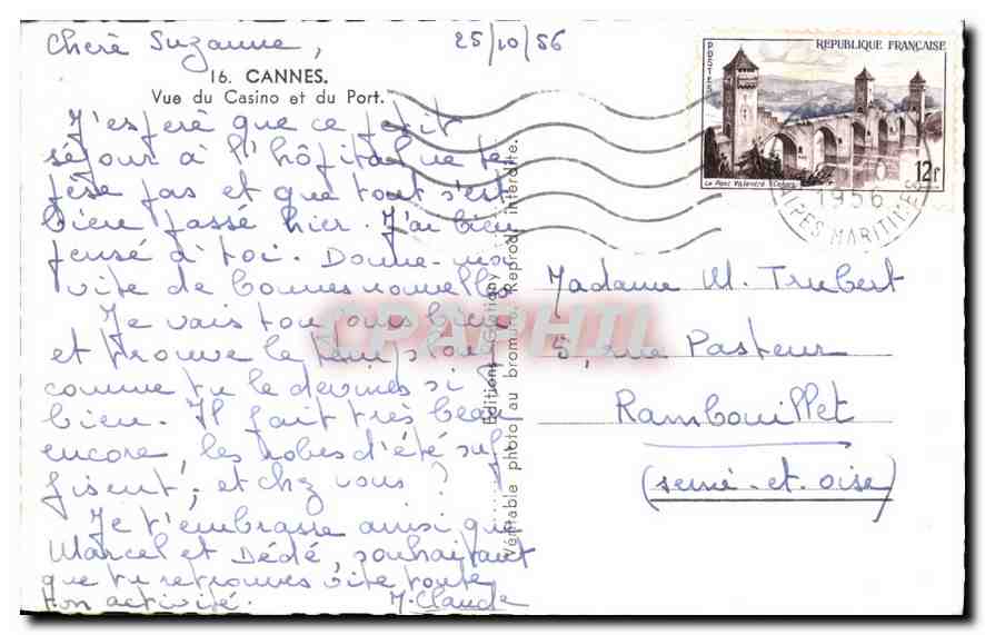 CPM Cannes Vue du casino et du Port  — Rückseite