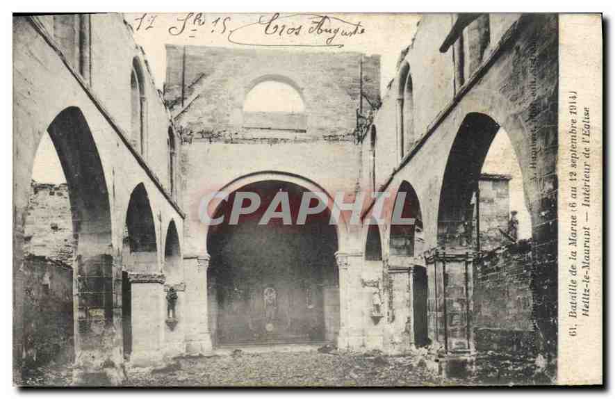 CPA Militaria Bataille de la Marne 6 au 12 sep 1914 Heillz le Maurupt interieur de l'Eglise 