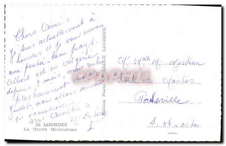 CPA Lourdes la Grotte Miraculeuse  — Verso