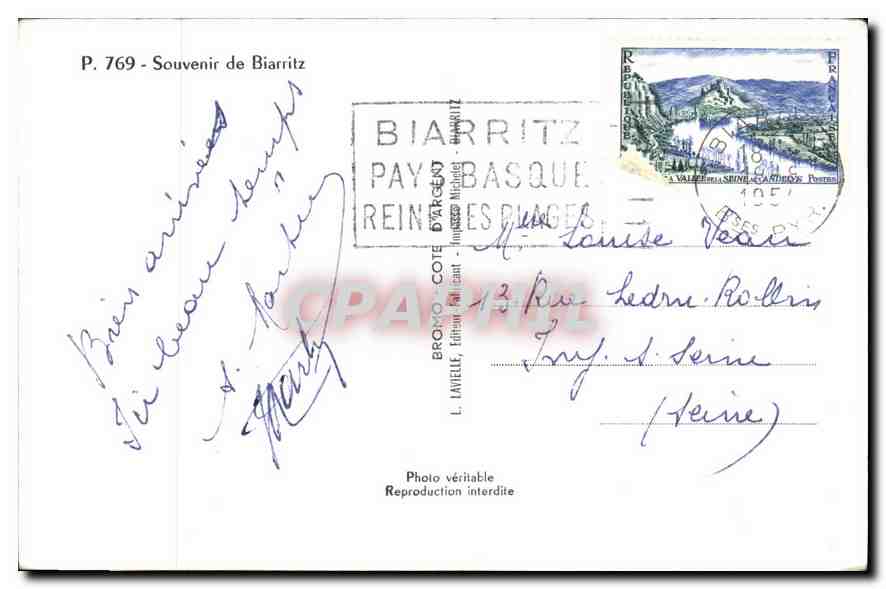 CPA Souvenir de Biarritz  — Rückseite