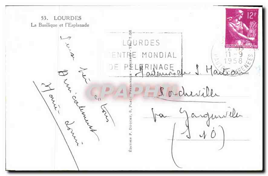 CPA Lourdes la Basilique et l'esplanade  — Verso