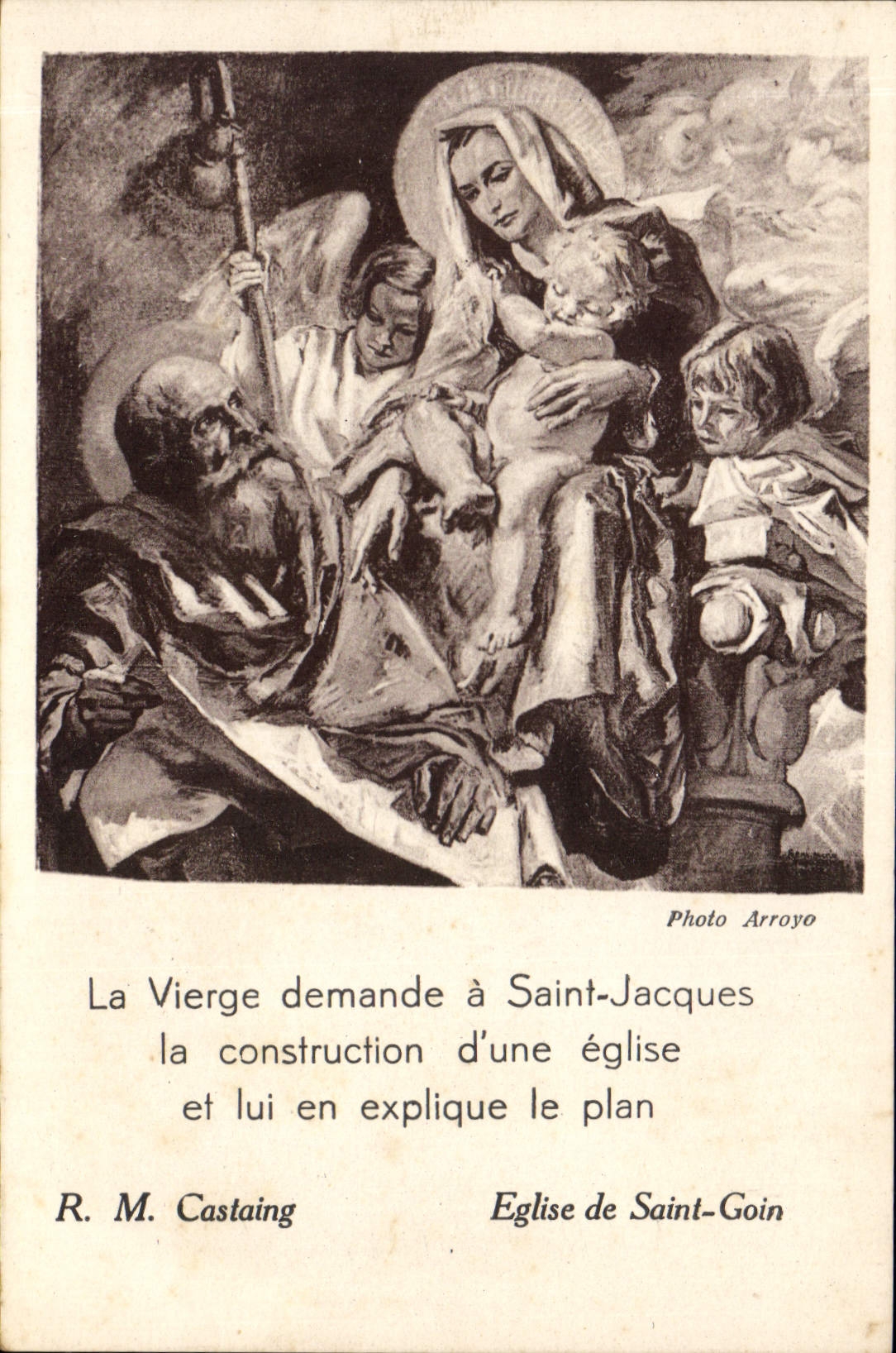 CPA la Vierge demande a Saint Jacques la construction d'une eglise et lui en explique le plan Eglise