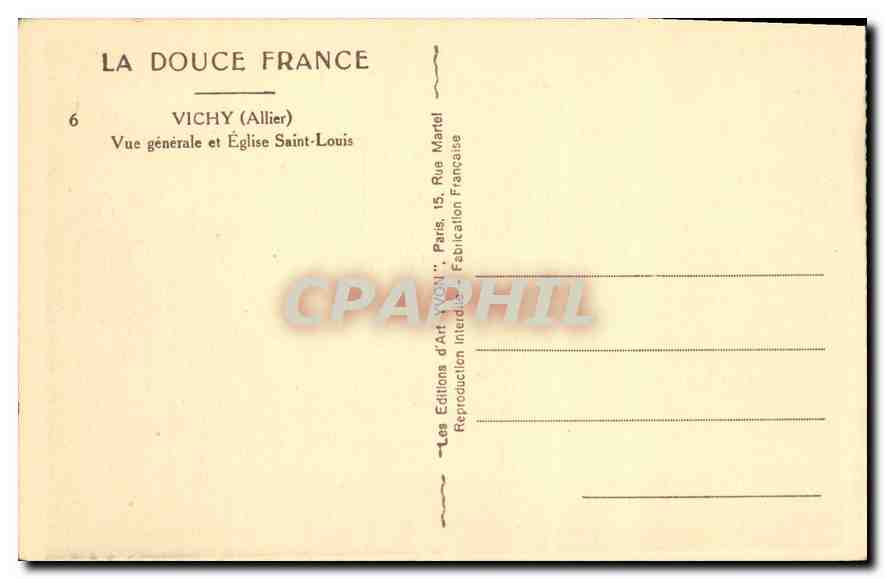 CPA Vichy Allier Vue generale et Eglise Saint Louis  — Rückseite