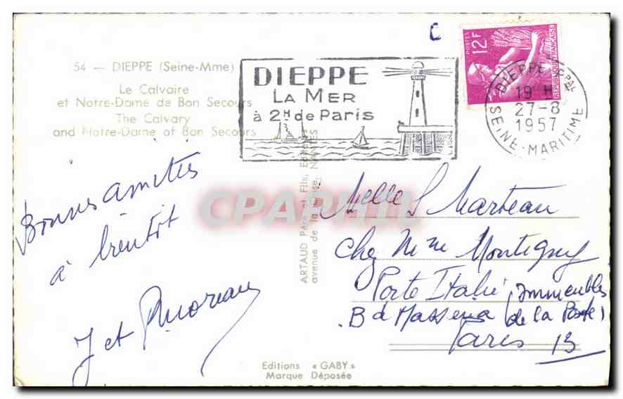 CPM Dieppe Seine Mme le Calvaire et Notre Dame de Bon Secours  — Rückseite