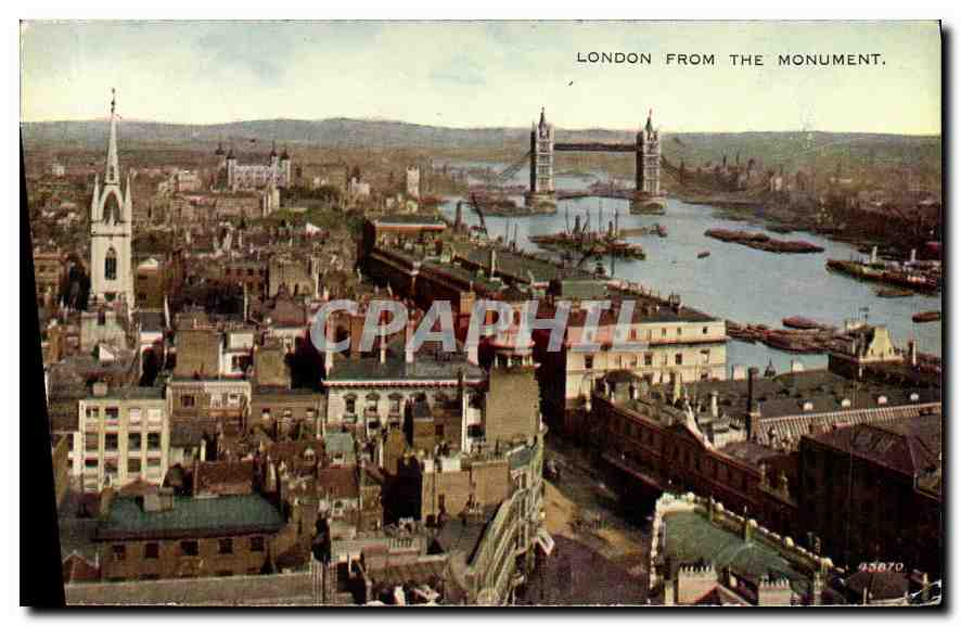 CPA London from the Monument piccadilly circus by night houses of parlaiment a river thamcs by night