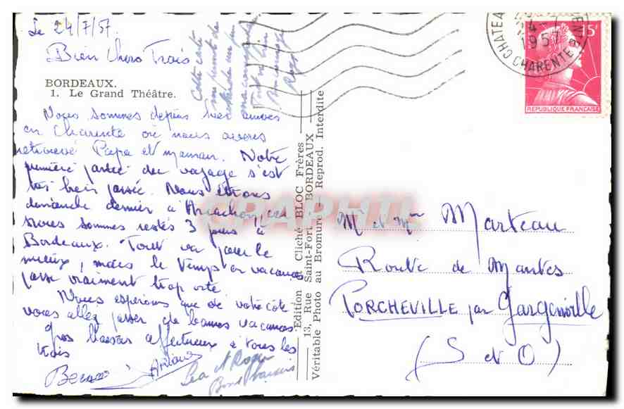 CPM Bordeaux Le grand Theatre Rue Saint Fort  — Verso