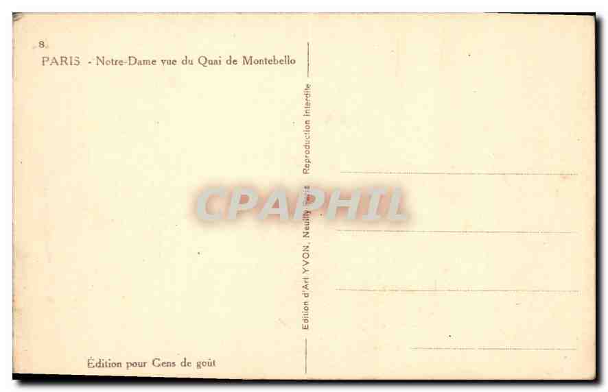 CPA Paris Notre Dame vue du Quai de Montebello  — Rückseite