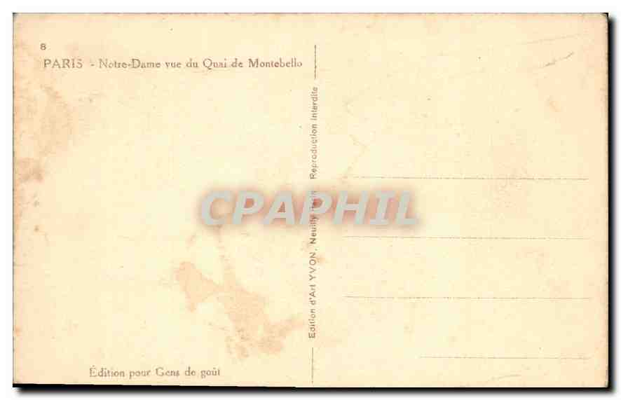 CPA Paris Notre Dame vue du Quai de Montebello  — Verso