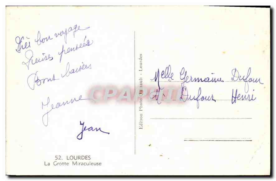 CPA Lourdes La Grotte Miraculeuse  — Verso