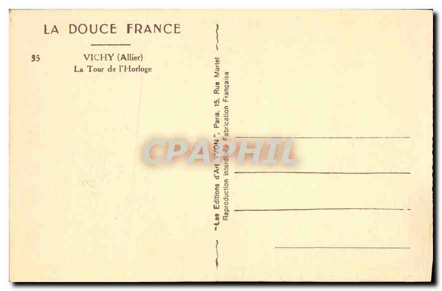 CPA Vichy Allier la Tour de l'Horloge  — Verso