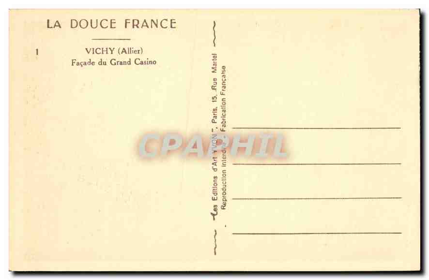 CPA Vichy Allier Facade du Grand casino  — Rückseite