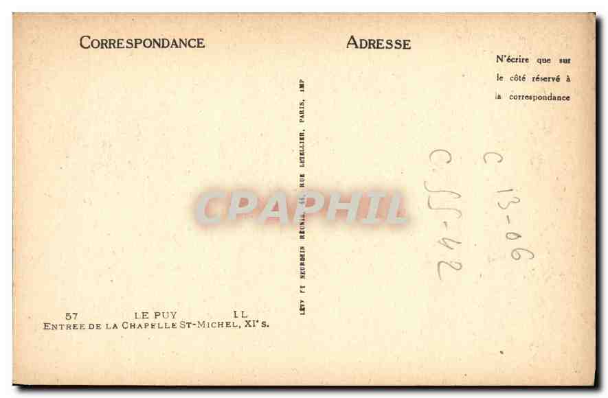 CPA Le Puy entree de la Chapelle St MIchel XI s  — Rückseite
