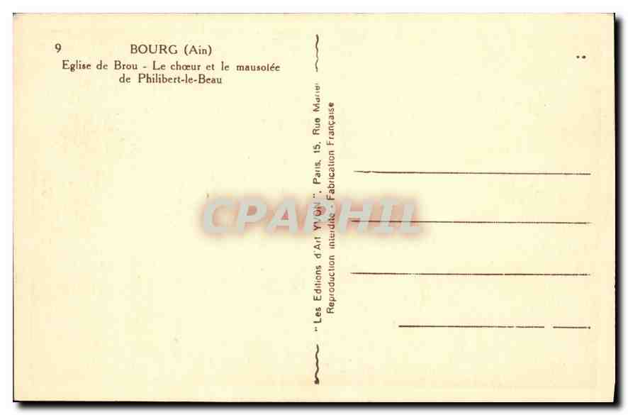 CPA Bourg Ain Eglise de Brou le choeur et le mausolee de Philibert le Beau  — Rückseite