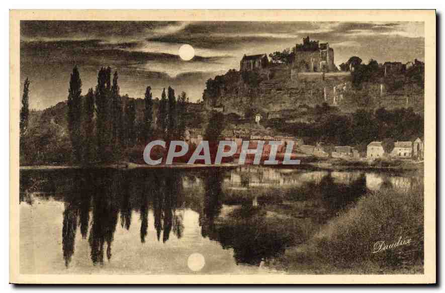 Château féodal de Beynac et village — Clair de lune — P.D.S. La Dordogne Pittoresque