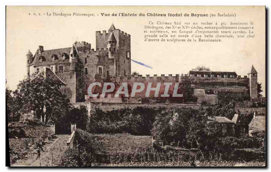 Feudal Castle of Beynac — View of the Entrance — R.D.S. La Dordogne Pictoresque