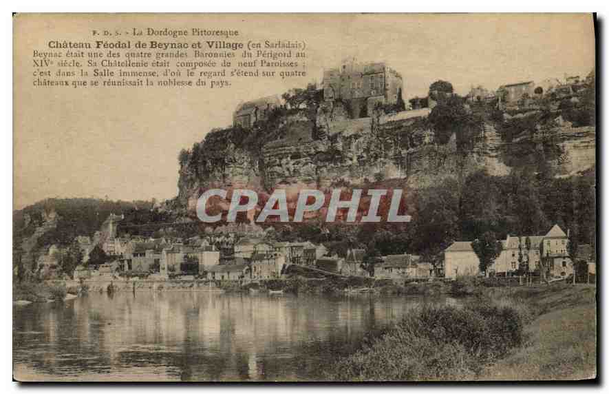 Château Féodal de Beynac et Village (en Sarlatais) — La Dordogne Pittoresque — Phot. P. Davioux, Sarlat