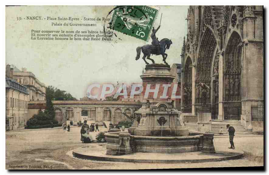 Nancy - Place Saint-Epvre - Statue de René II - Palais du Gouvernement