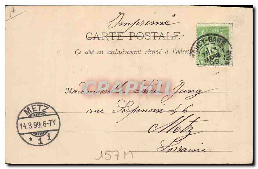 CPA Nancy le 13 Mars 1899 Pontaine Callot  — Rückseite