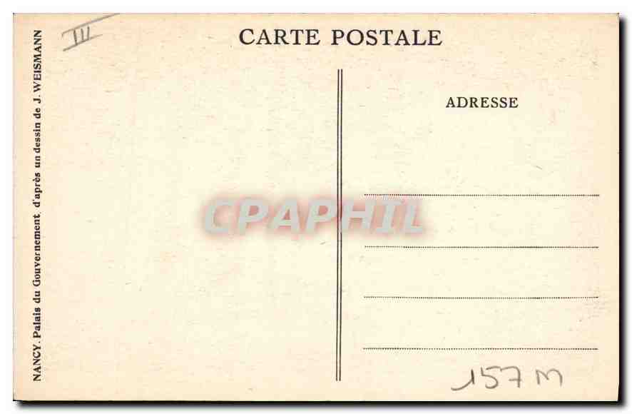 CPA Nancy Palais du Gouvernement Weismann — Rückseite