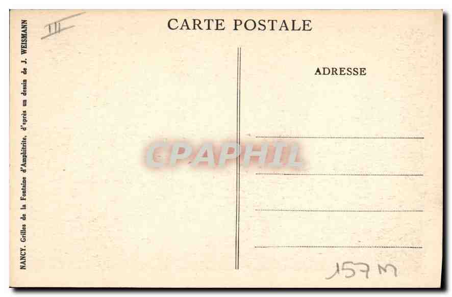 CPA Nancy Grilles de la Fontaine d'Amphitrite Weismann — Rückseite
