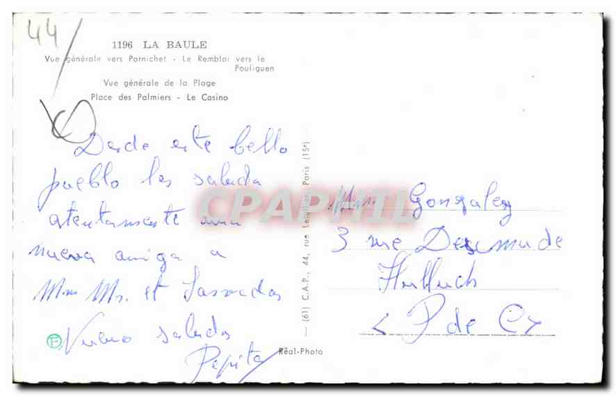 CPM Souvenir de la Baule  — Rückseite