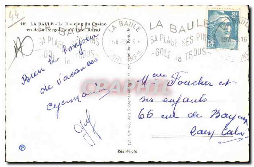 CPA La Baule Le Dancing du Casino vu de la Pergola de l'Hotel Royal  — Rückseite