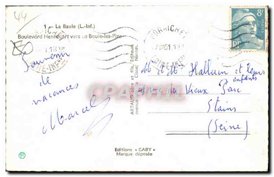 CPM La Baule L Inf Boulevard Hennecart vers La Baule les Pins  — Rückseite