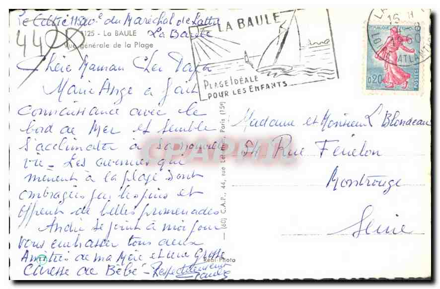 CPM La Baule Vue generale de la Plague  — Rückseite