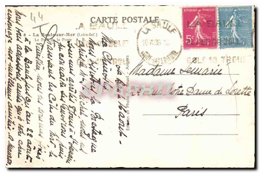 CPA La Baule sur Mer Loire Inf Le Parc de la Poste  — Rückseite