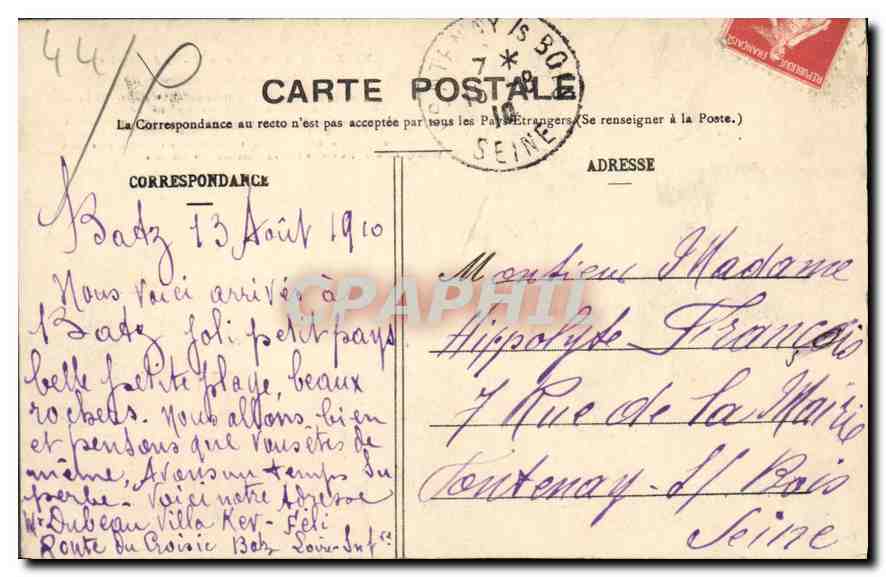 CPA Batz Ruines de Notre Dame du Murier et Clocher de Saint Guenole  — Back