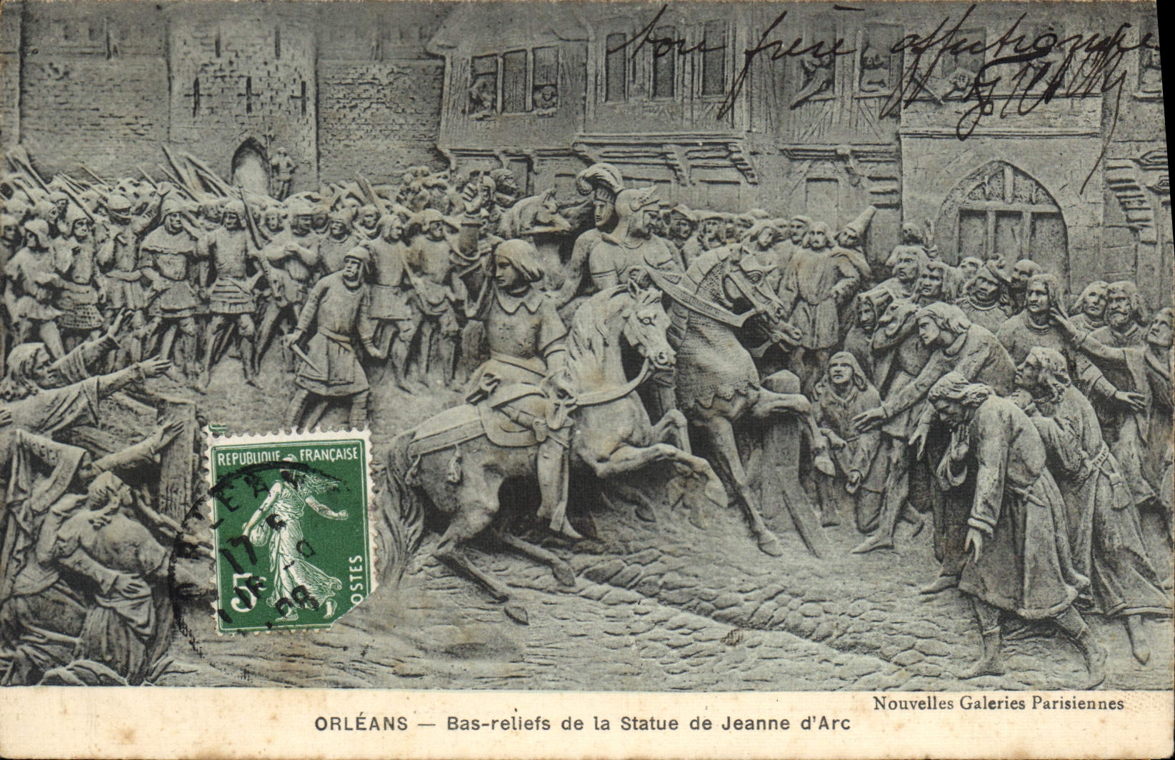 Orléans — Bas-reliefs de la Statue de Jeanne d'Arc — Nouvelles Galeries Parisiennes