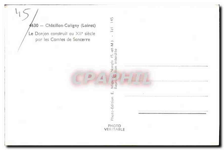 Châtillon-Coligny — Le Donjon du XIIe siècle — E. Mugney — Verso
