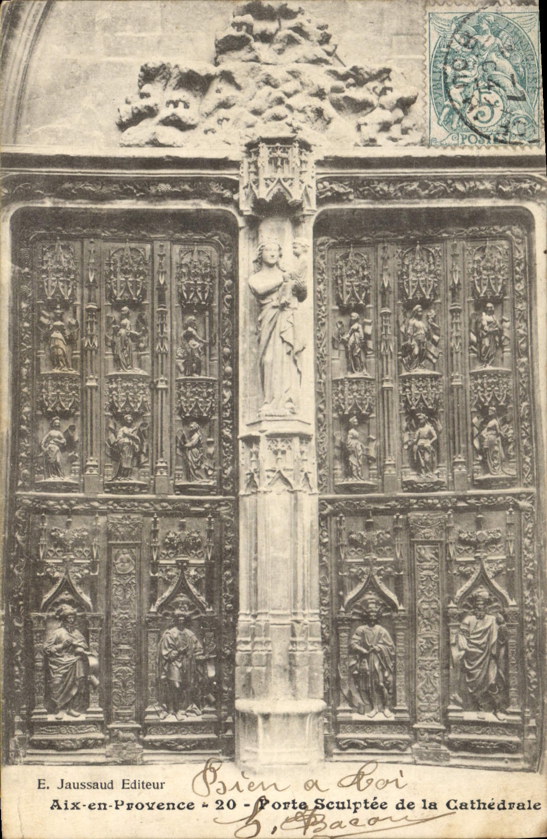 CPA Aix en Provence porte Sculptee de la cathedrale 