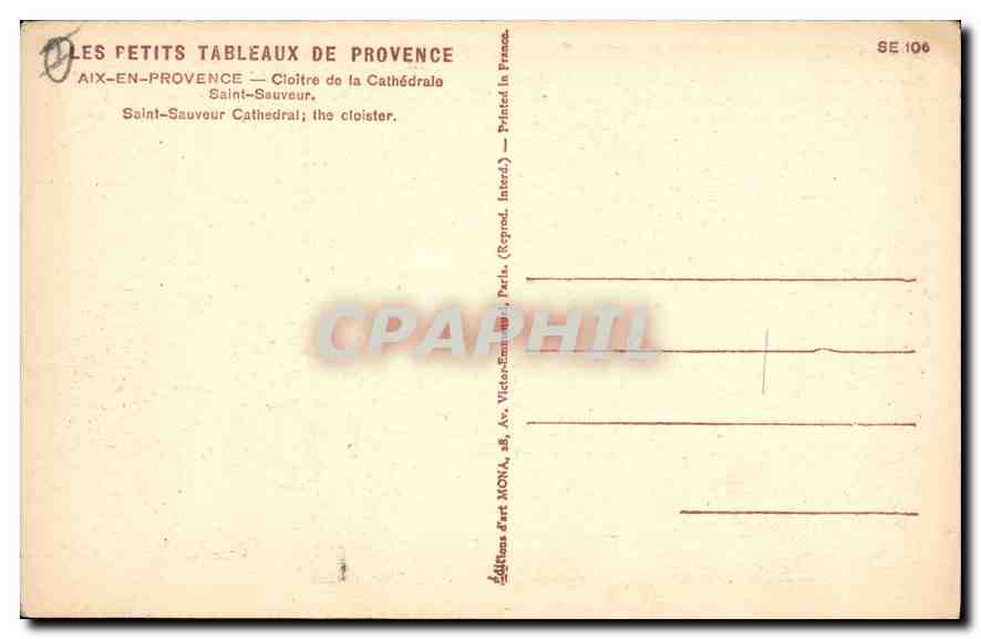 CPA Aix en Provence Cloitre de la cathedrale Saint Sauveur  — Rückseite