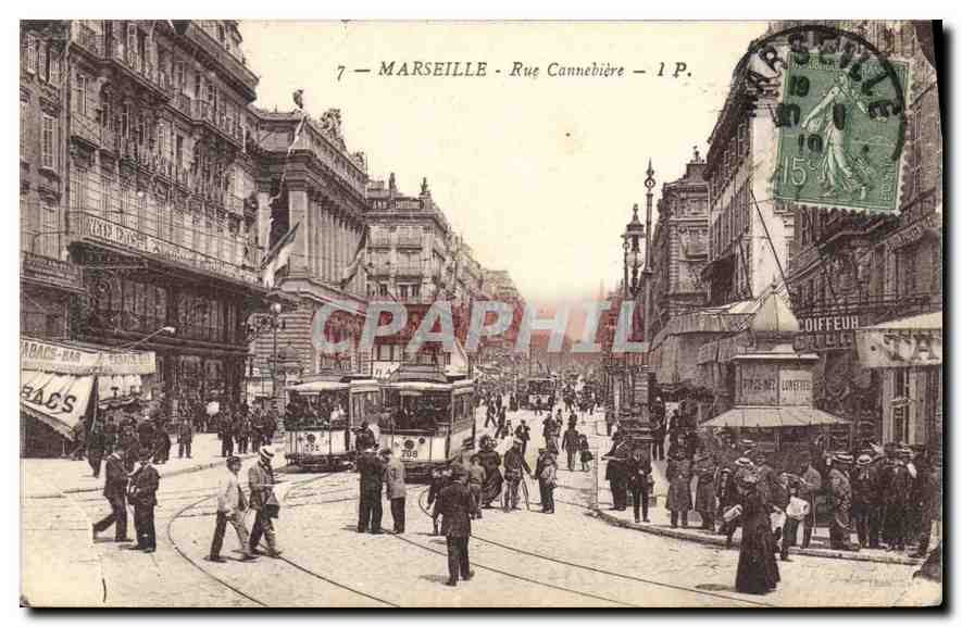 MARSEILLE - Rue Cannebière — vue animée avec tramway — éditeur I.P.
