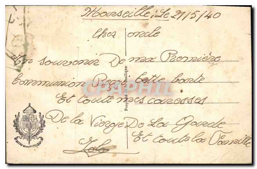 Marseille - N.D. de la Garde - Fêtes du Couronnement 18-21 Juin 1931 - La Flottille Mariale en Mer — Verso